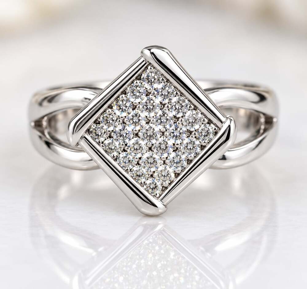 Diamond Accent Square Micro Pave Engagement, Cocktail Ring Size 7